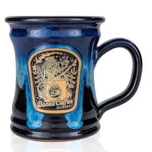 Bones Coffee Company | Steamy Stella Handthrown Ceramic Coffee Mug Black Galaxy 14oz Dishwasher Safe