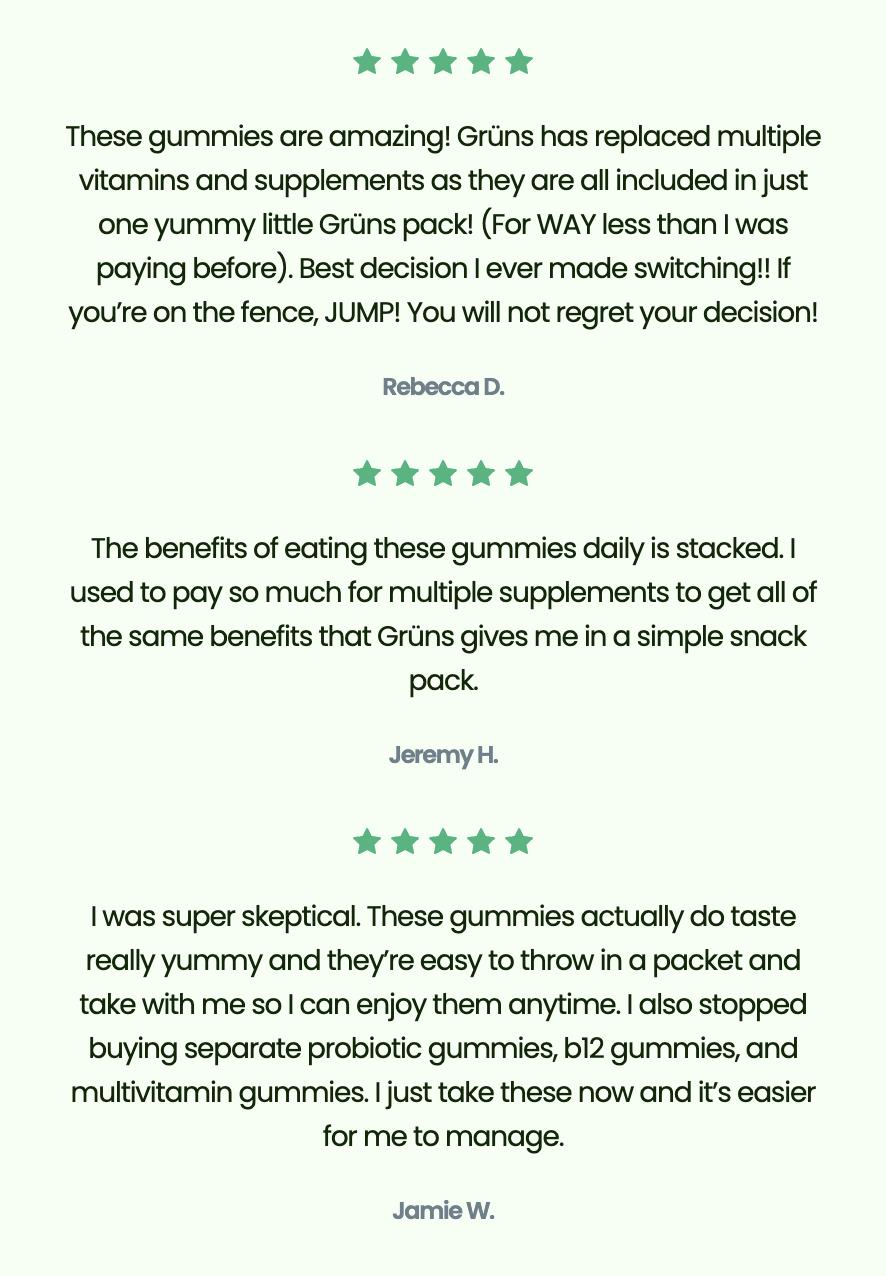Grüns Superfood Greens Gummies (Low-Sugar): Comprehensive nutrition supplement with 60+ ingredients: Vitamins and Minerals, Prebiotics for Digestive Health, Adaptogens, Chlorophyll, Chlorella, Fruits and Vegetables, Gluten Free, Vegan, Third Party Tested