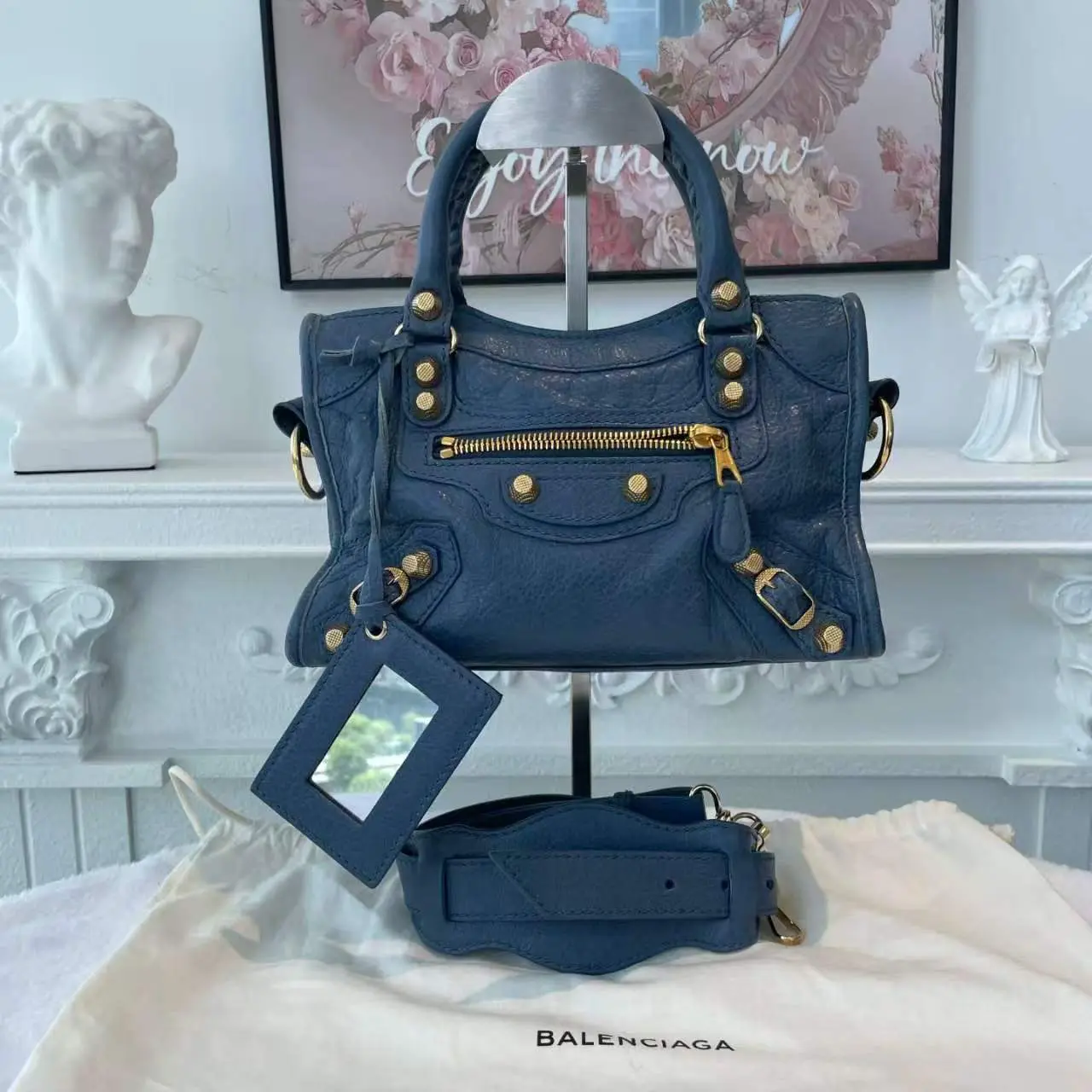 Pre-owned Balenciaga City Mini LCY1304060 Calfskin Blue Top Handle Bag