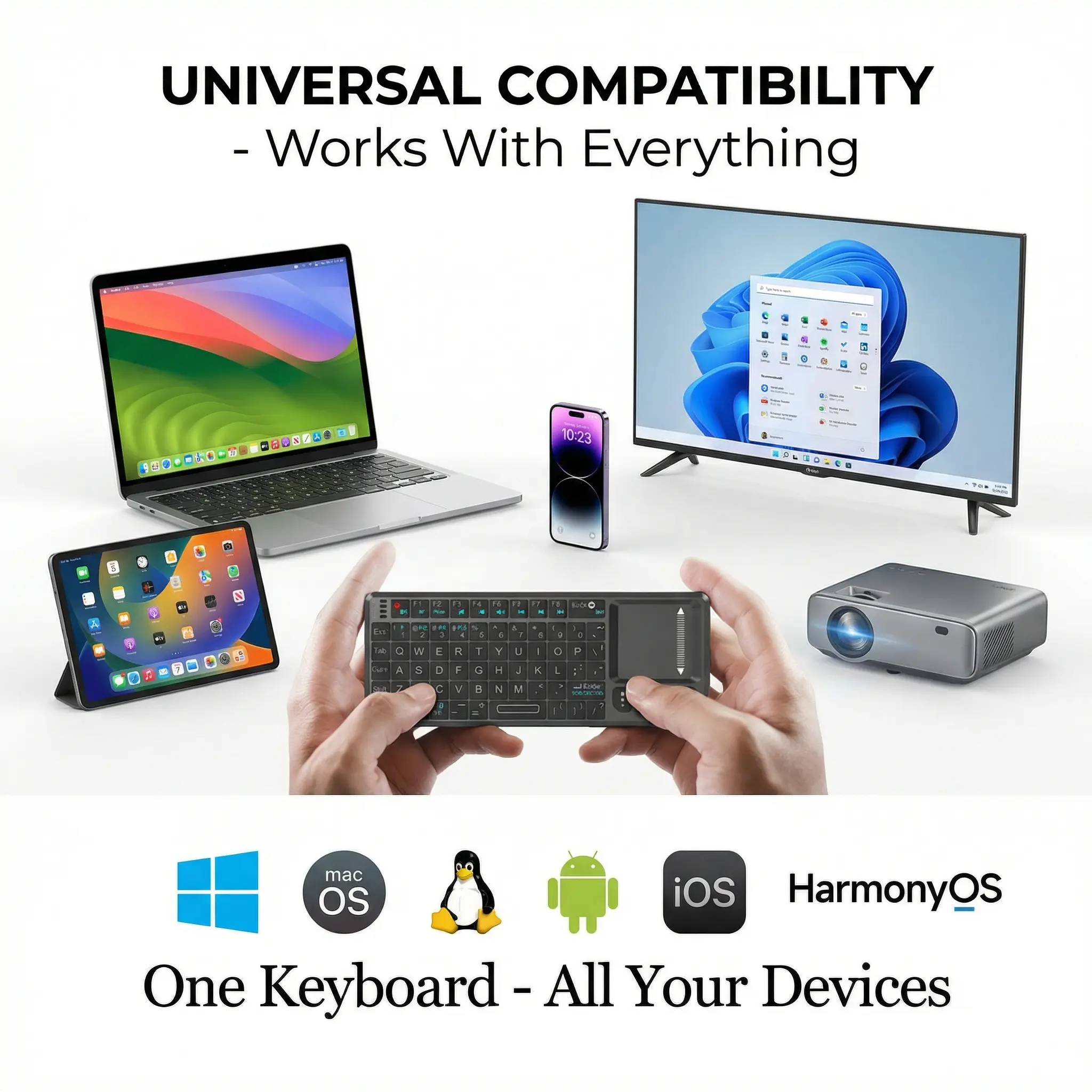 Wireless 2.4G Handheld Mini Keyboard with Trackpad - Compact Black Computer Accessory, Ideal Small Tech Gift for Family Movie Night