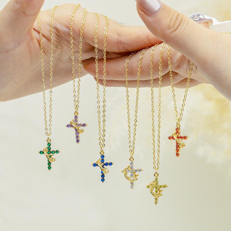 Tewiky Colorful Simple Crown & Cross Pendant Choker Necklace Set for Women & Men  Pretty Crown Cross Necklace For Daily Party Clothing Decor Trendy All-match & Exquisite Jewelry for Gift Fall Outfits,the best christmas gift