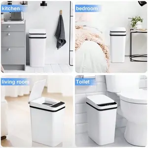 2 Pack 2.2 Gallon Bathroom Trash Cans With Lid Touchless Automatic Motion Sensor Small Slim Garbage Can, Smart Electric Narrow Waterproof Garbage Bin For Bedroom Office Kitchen, Kitchen, Bathroom, Home, Household Suppliers