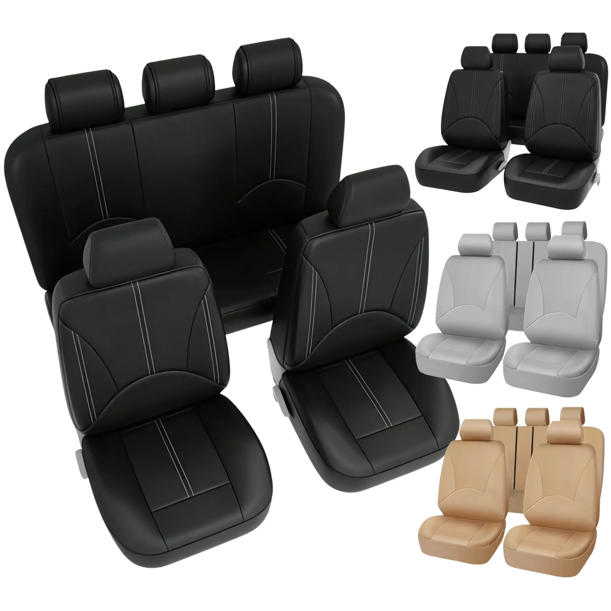 9PCS Breathable Car 5 Seat Covers PU Leather Full Set, 5 Seat Covers Front & Rear Cushion Protector Pad Mat Non-Slip Easy Installation,Universal Fits for Most 5 Seats Car Sedan Interior Decoration Accessories