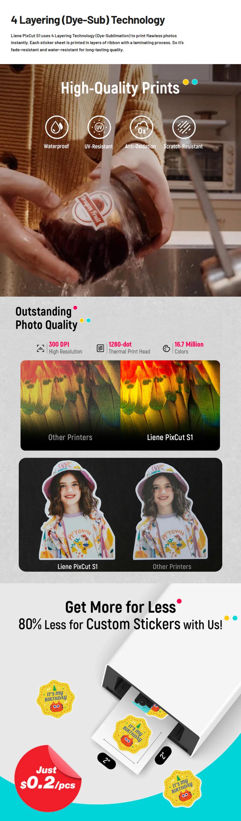 Liene PixCut S1 Photo Sticker Printer & Cutting Machine - All-in-One Sticker Maker Machine for DIY Crafts, Custom, Thermal Dye-Sublimation, 300 DPI Prints, Precise AI Auto-Cutting, AI Design App Support, Valentine's Day Gift