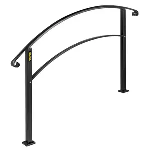 VEVOR Handrails for Outdoor Steps, Fit 1 or 3 Steps Outdoor Stair Railing, Black Wrought Iron Handrail, Flexible Front Porch Hand Rail, Transitional Handrails for Concrete Steps or Wooden Stairs