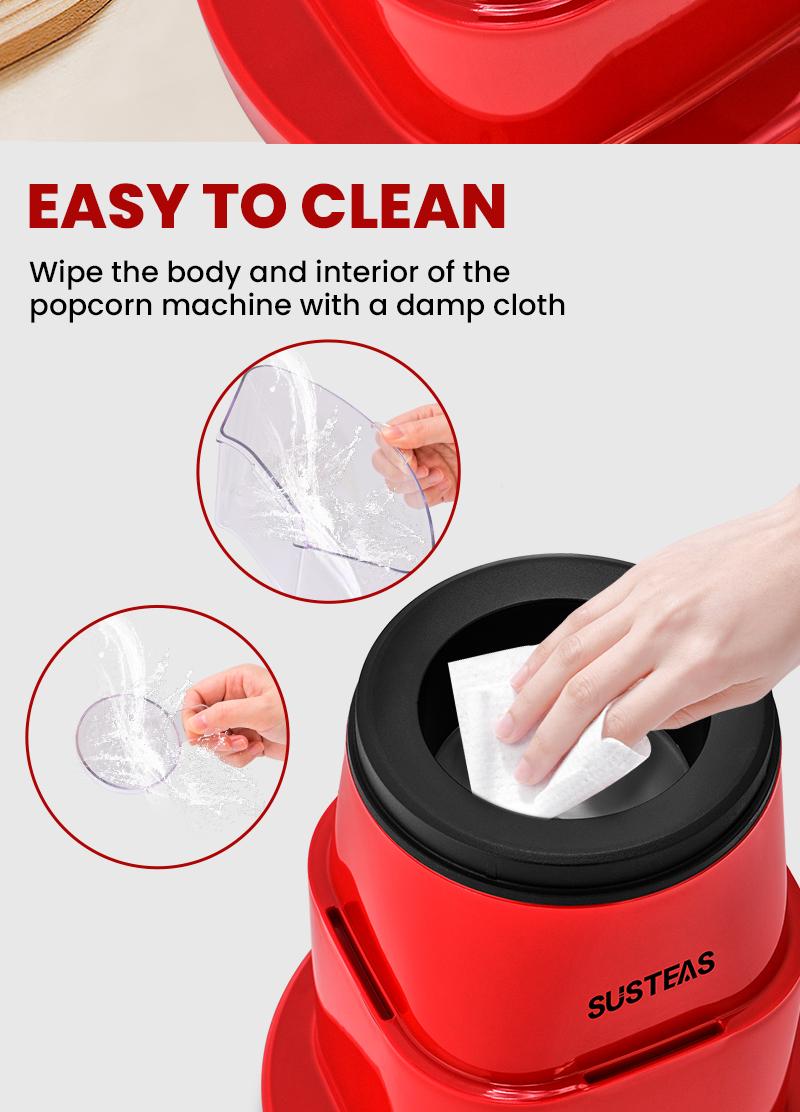 SUSTEAS Hot Air Popcorn Maker Machine – 4 BPA-Free Bowls, Oil-Free, Fast & Healthy, Easy Clean, Perfect for Movie Nights (American Style) Home Appliances Popper
