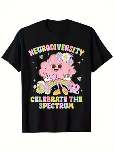 Embrace Neurodiversity Brain Autism Awareness ADHD Autistic T-Shirt, for Boys Fashion Trend Bottoming Shirt Breathable, Moisture Wicking, Casual Comfortable Top Streetwear Fashion Casual Summer Tee Crew Neck Short Sleeve T-Shirt