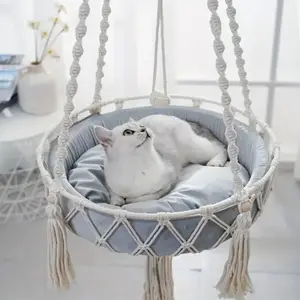 Hanging cat swing bed, woven rope cat hammock basket, comfortable pet cradle pet cat bed, suitable for indoor cats