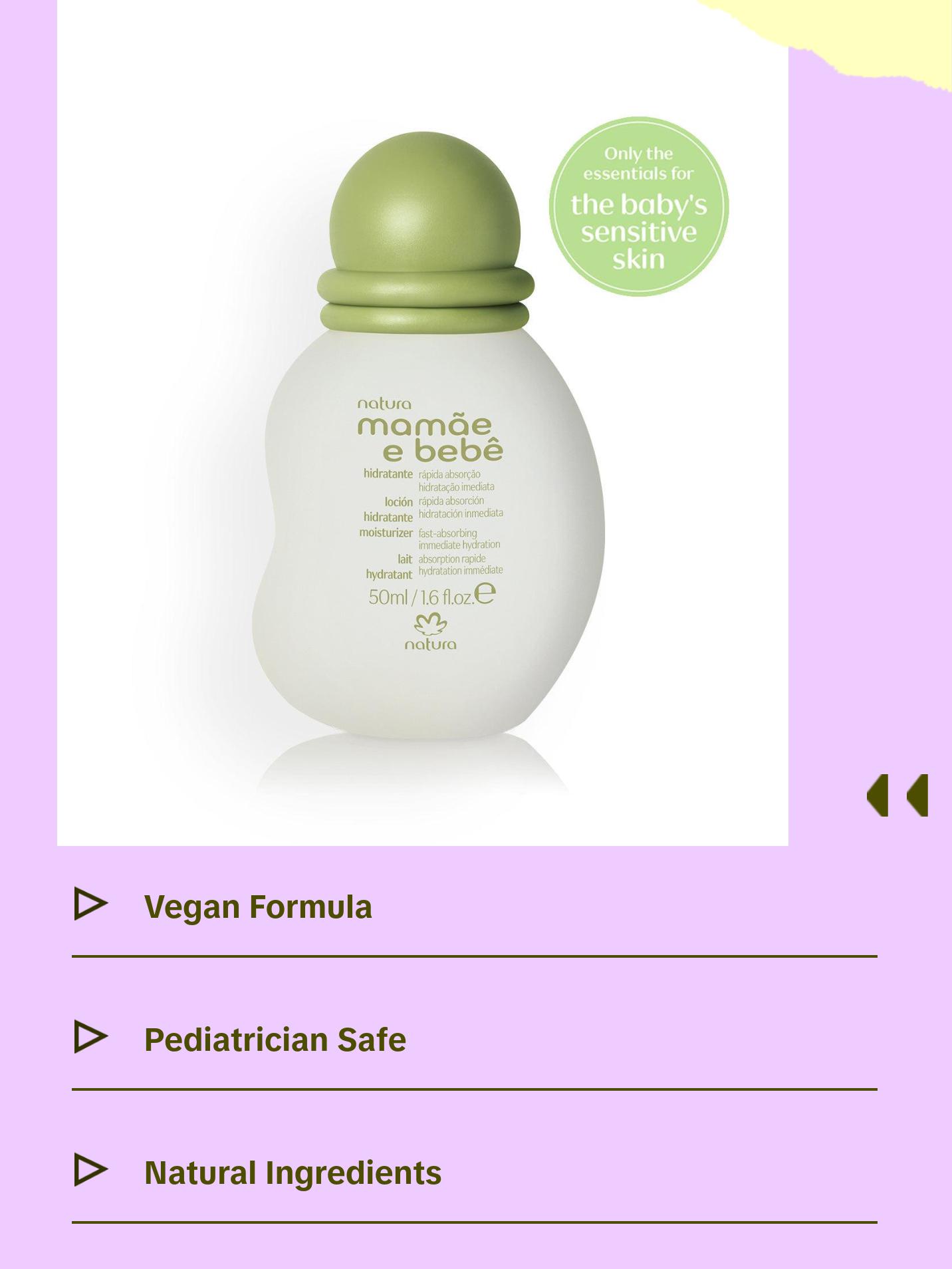Natura  Mamãe e Bebê Baby Moisturizer, Fast Absorbing Lotion with 100% Vegetable Oils & Cupuaçu Butter, Gentle Skin Care Formula
