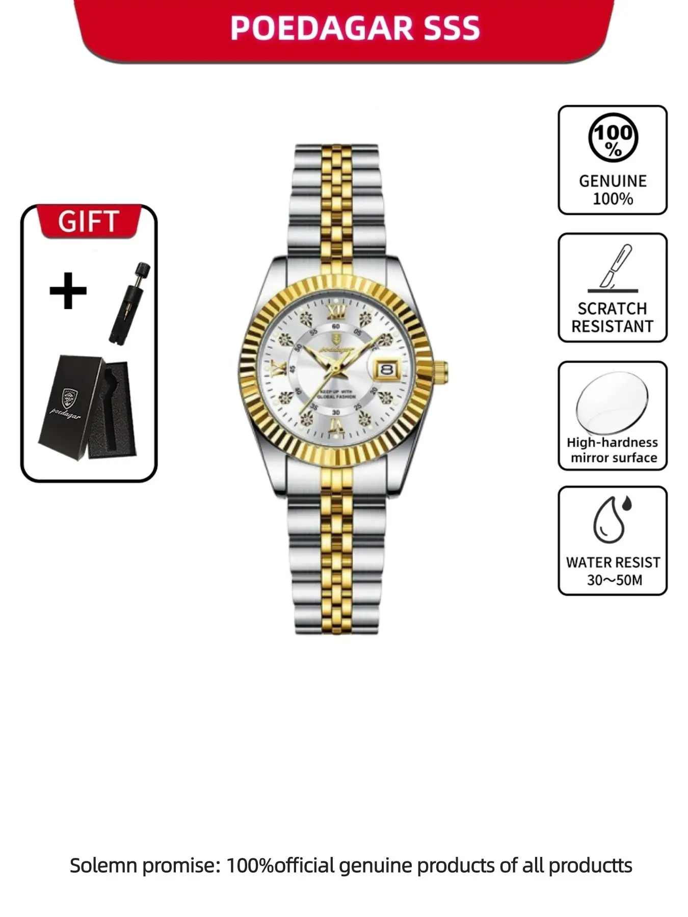 Women's Round Dial Analog Quartz Watch, Luminous Watch for Party, Daily Clothing Decor, All-match Waterproof Watch for Birthday Gift with Box, Casual Stainless Steel Wristwatch, Quartz Wrist Watches