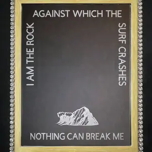 "I Am the Rock” Etched Mirror – Inspirational Ocean Quote Wall Art – Hand-Etched Mirror with Wave Design