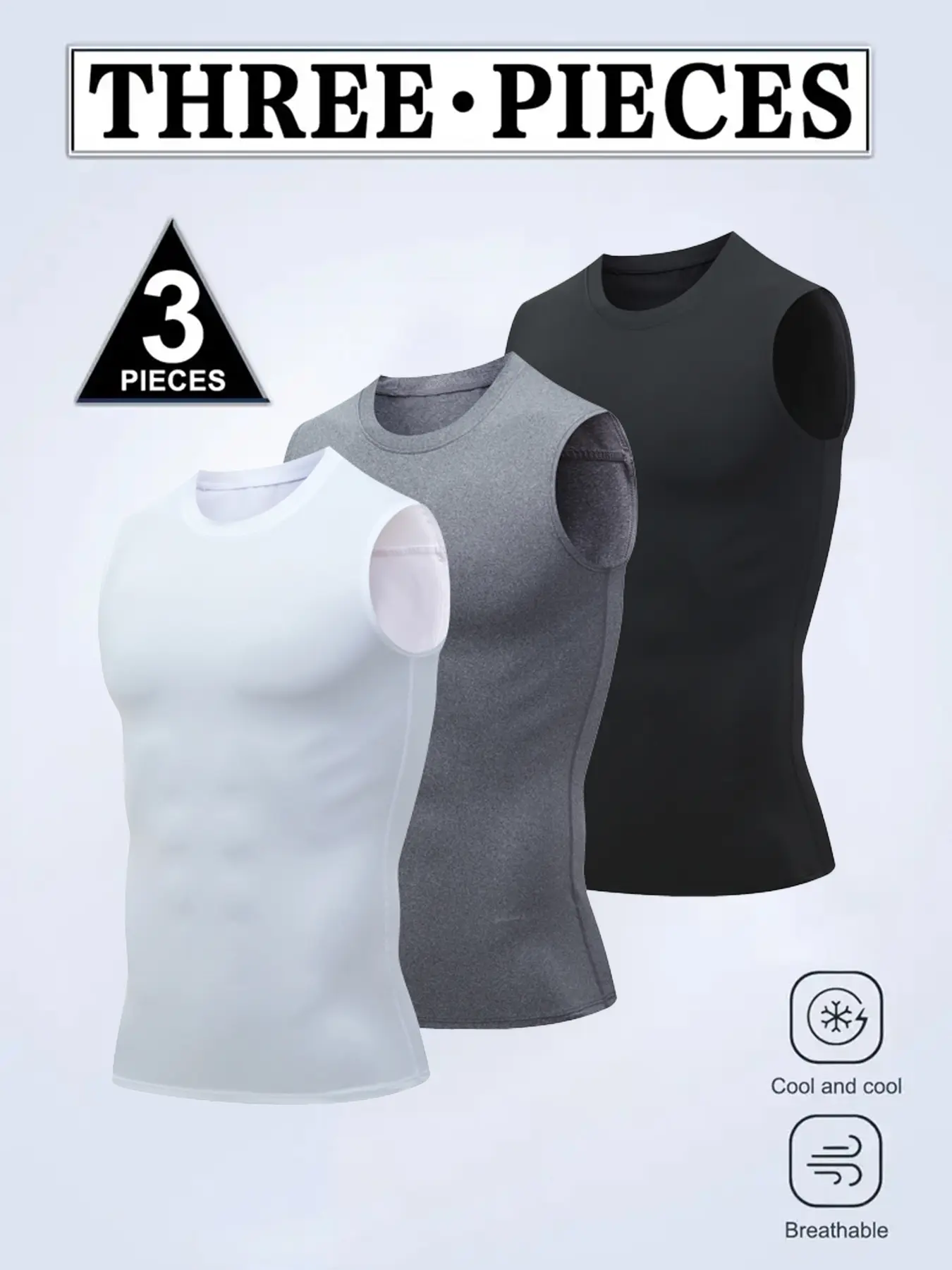 Men's Compression Tank Tops, 3-Pack Sleeveless Quick Dry Stretch Activewear for Gym & Fitness, Fitted, Athletic Top