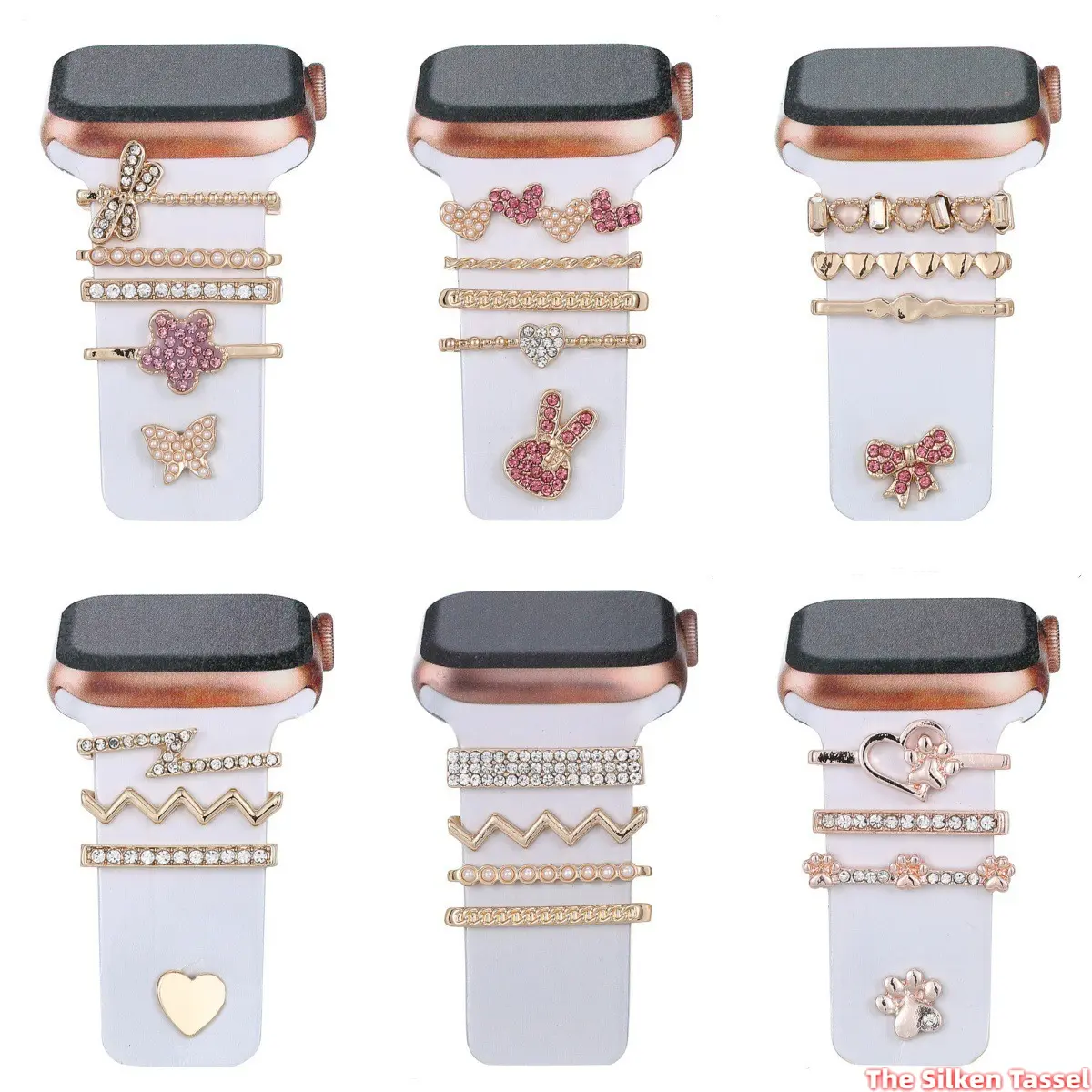 DIY Bag Accessories Decorative Band Charms - Glamorous Diamond-Embellished Studs & Rings for Silicone Sports & Smart Watch Wristbands, Silicone Band TikTok Shop Back to School
