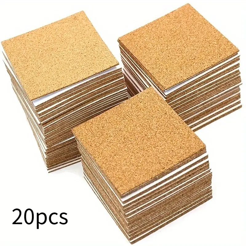 20 Pieces Self-Adhesive Square or Round Cork Coasters Wooden Coasters for DIY 4" x 4" Cork Round Cork Tiles Cork Pads Cork Boards Strong Adhesive for Office Home Bar Cafe