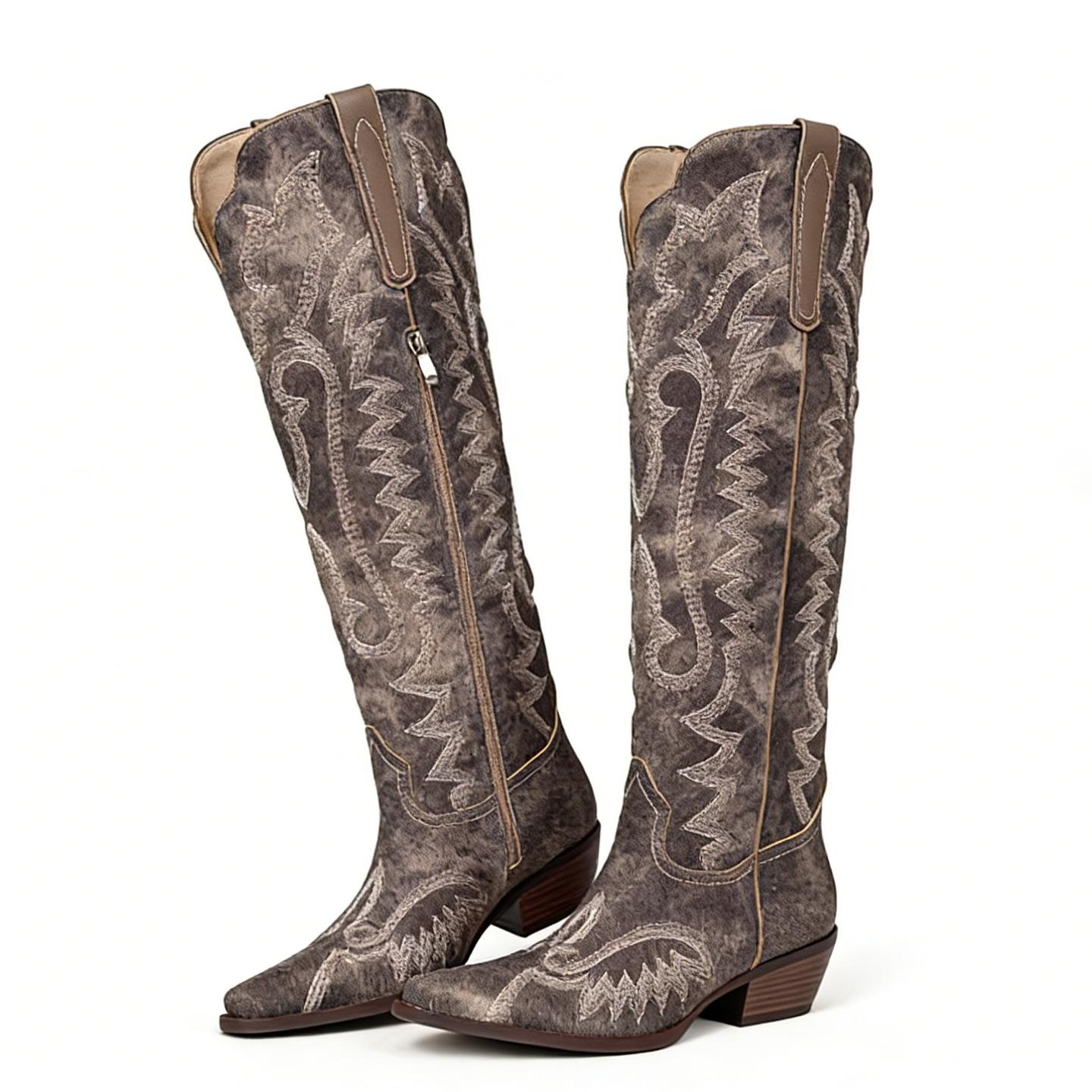 EROCALLI Women's Western Cowboy Chunky Heels Boots Knee High Vintage Style Piont-Toe Embroidered Pointed Toe Cowgirl Boots with Intricate Pattern Side Zipper Boots for Casual Festival Daily Wear Fashionable Durable Footwear fall shoe shopping EROCALLI Women's Western Cowboy Chunky Heels Boots Knee High Vintage Style Piont-Toe Embroidered Pointed Toe Cowgirl Boots with Intricate Pattern Side Zipper Boots for Casual Festival Daily Wear Fashionable Durable Footwear fall shoe shopping