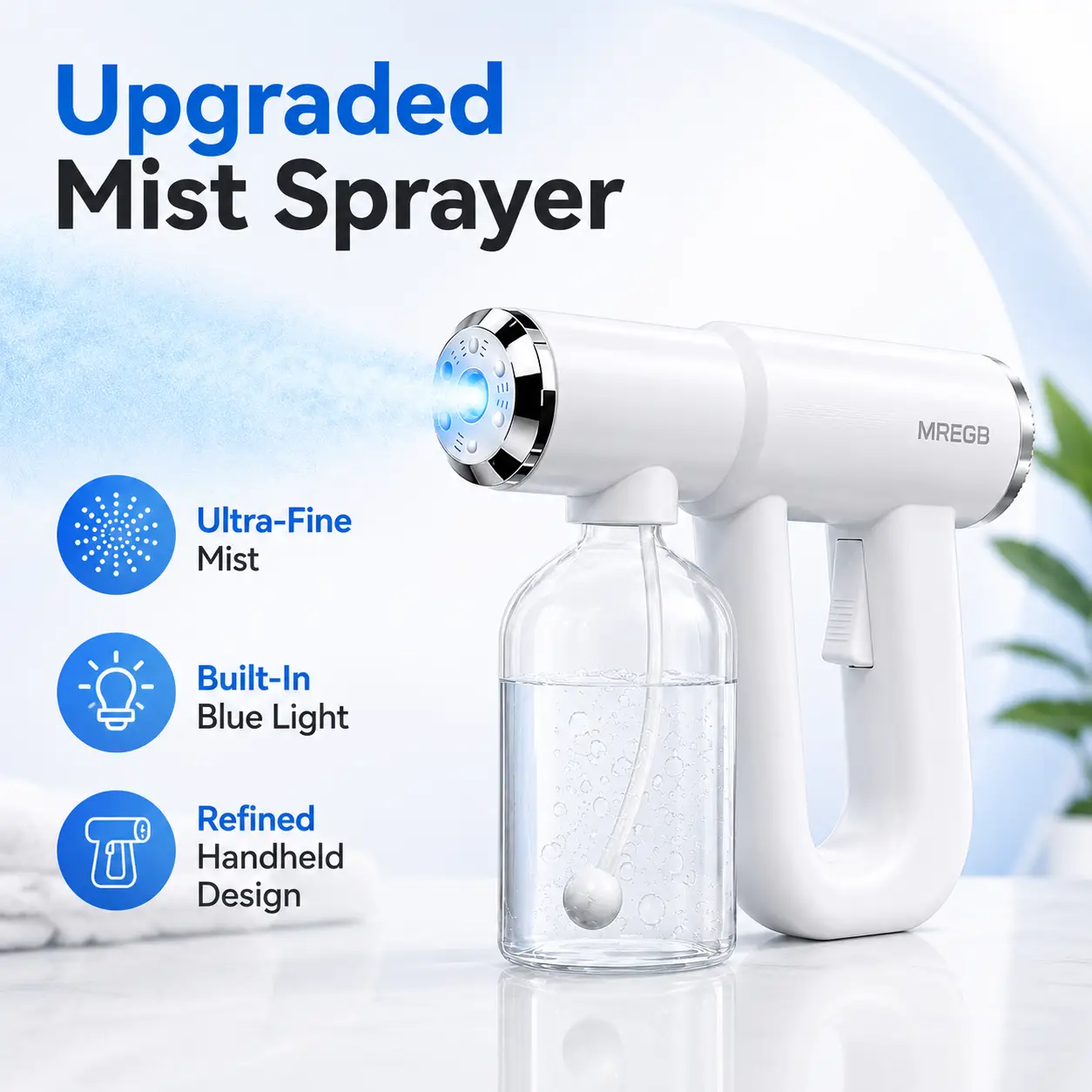 MREGB Professional Nano Spray Gun & Blue Light Nebulizer. Cordless Rechargeable Fine Mist Atomizer. Portable Disinfectant & Sanitizing Steam Sprayer for Barber, Salon, Home Cleaning & Car Interior. tiktokshopbacktoschool,back to school,back to school haul
