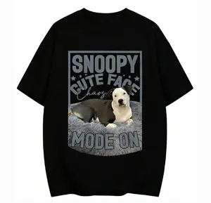 Snoopy Cute Face Chaos Mode On Oversized T-Shirt, 100% Cotton Pet Graphic Tee, Unisex Top