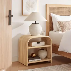 Eve Curved Natural Rattan Side Table in Natural