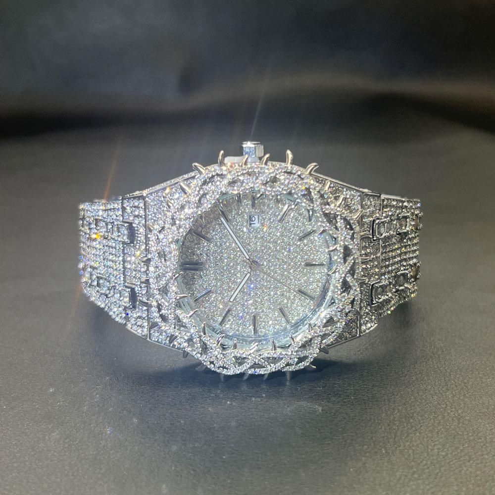 Iced Diamond Wristwatch Man Watch For Men Luxury Thorn Crown Quartz Watches Fashion Hip Hop