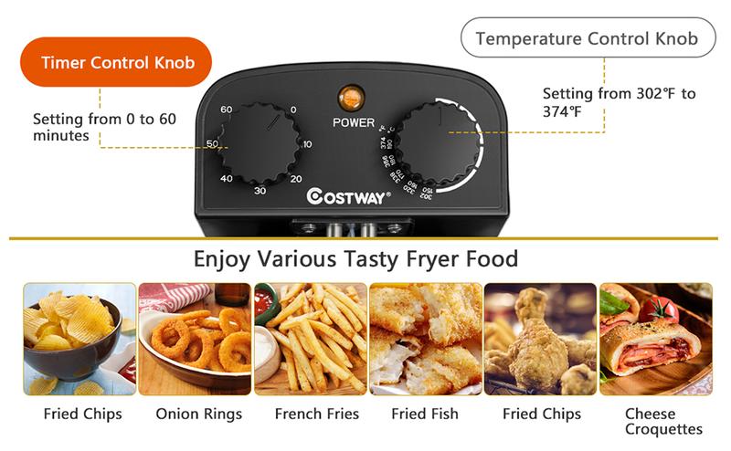 COSTWAY Deep Fryer with Basket, 3.2Qt/5.3Qt Stainless Steel Electric Oil Fryer w/Adjustable Temperature, Timer, Lid with View Window-Christmas Festival Gift Black Friday Cyber Monday