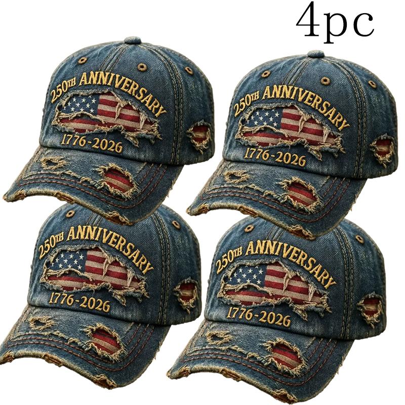 250th Anniversary 1776-2026 Distressed Denim Baseball Cap for Men American Flag Embroidery Vintage Washed Relaxed Fit Daily Casual Outdoor Spring Summer History Enthusiasts Patriotic Fans Fathers Husbands Friends