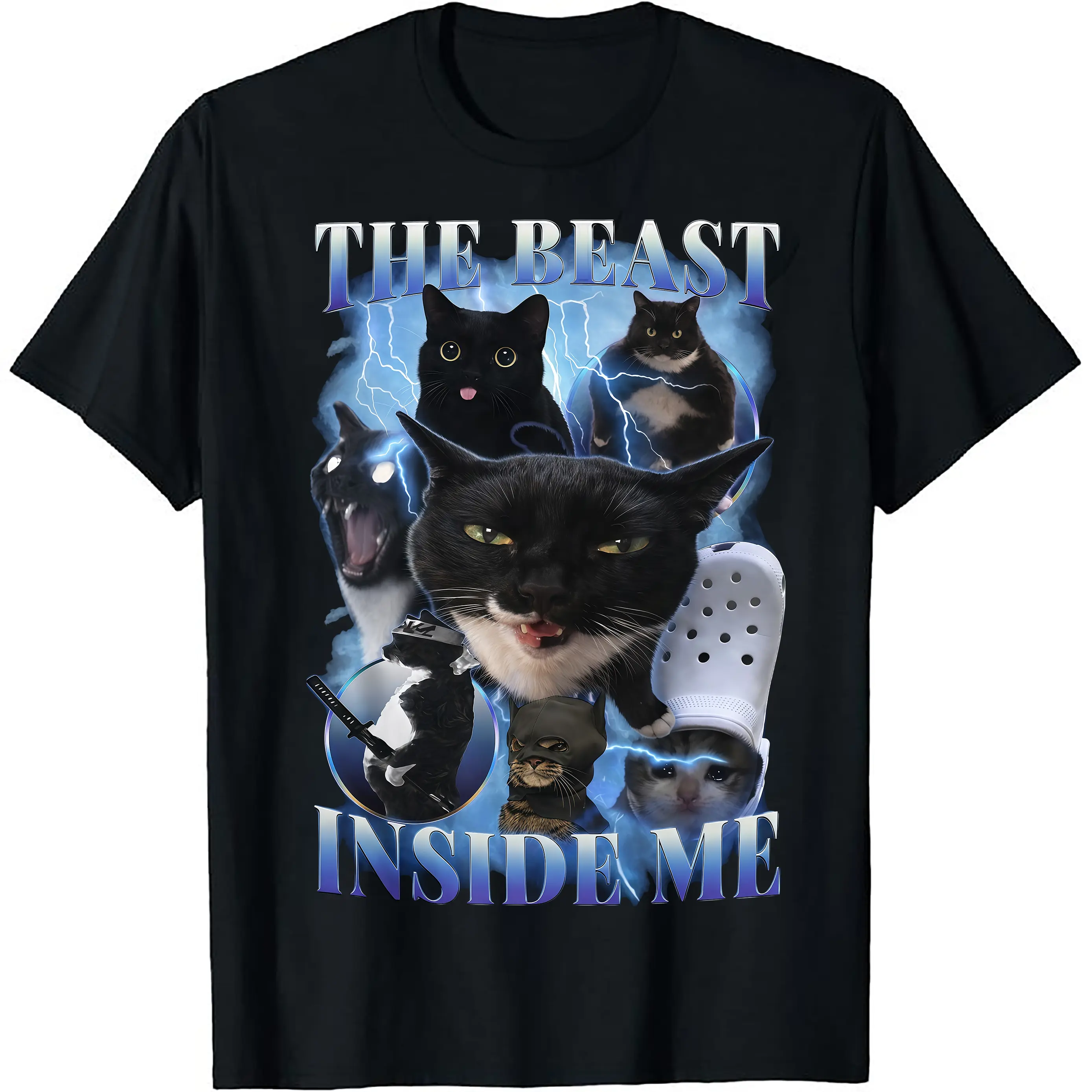 Unisex Round Neck Short-Sleeve Sports T-Shirt - Casual Streetwear Graphic Tee with Funny Cat Meme Bootleg Design, Sarcastic "The Beast Inside Me" Quote, Menswear, Sporty Chic, Funny T-Shirts Meme, Funny Quote, Printed