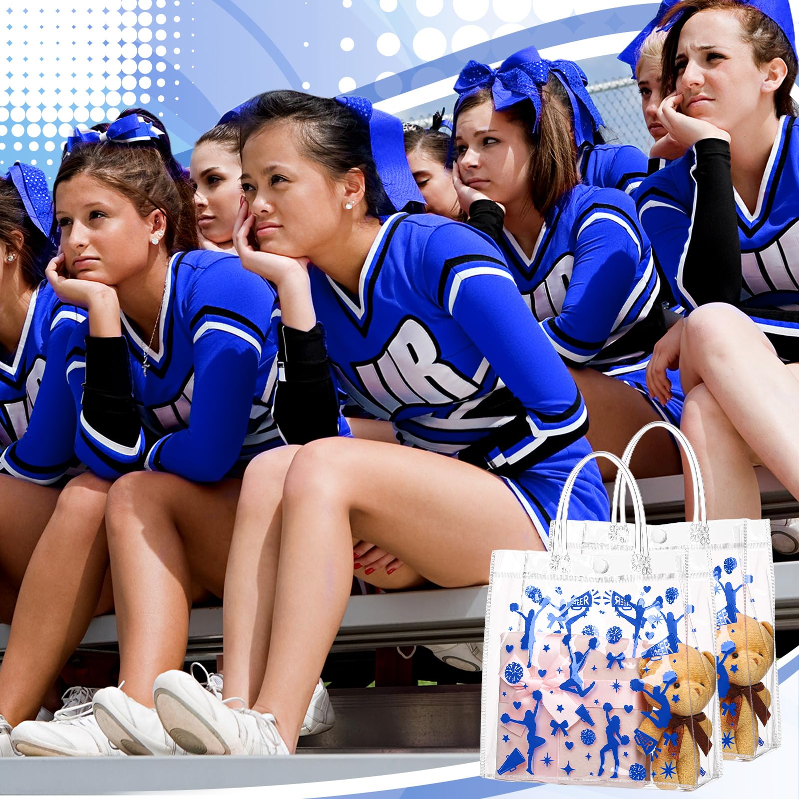 24 Pcs Cheerleading Easter Gift Bags with Handle School Uniform Gift Bag Wrapping Supplies for Team Coach Student Cheerleader Gift Bag Bulk Clear Gift Package Cheerleader Party Gift Bag Packaging Accessories