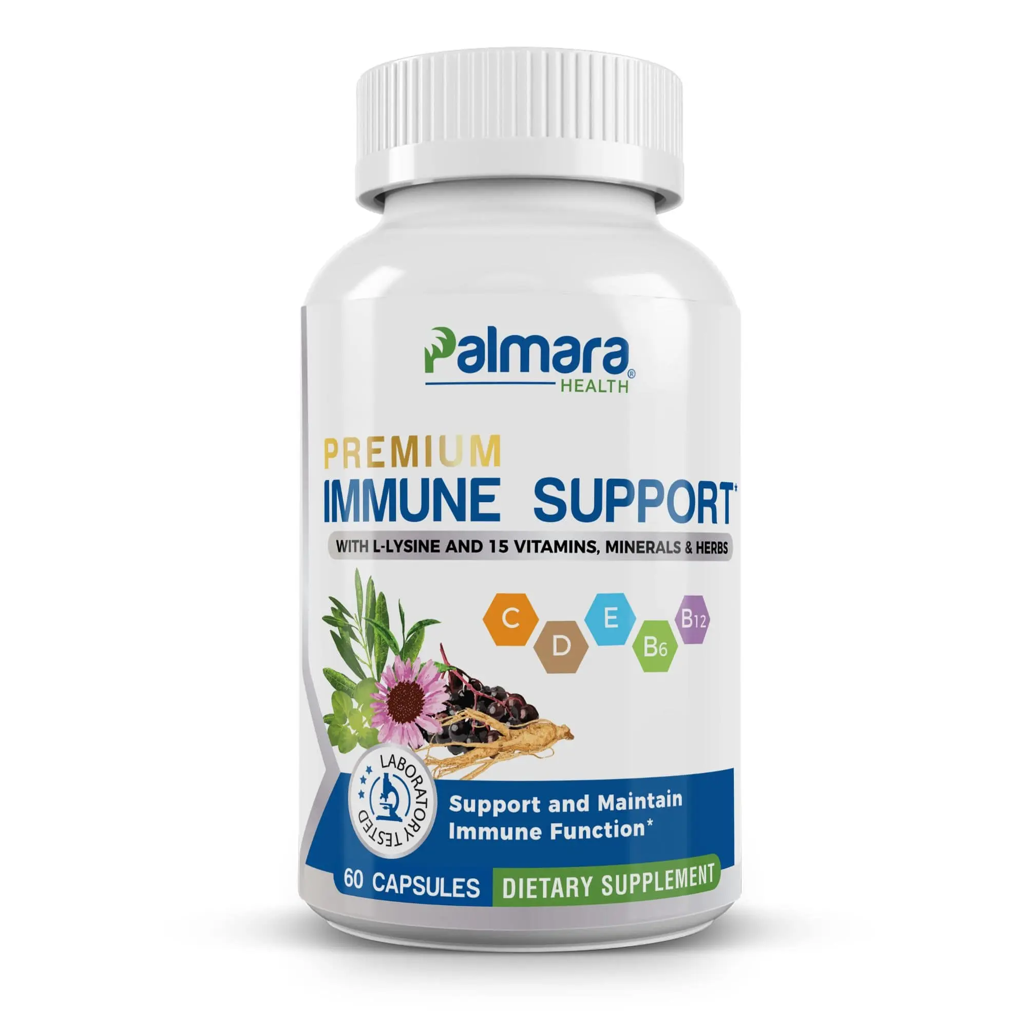 16-in-1 Immune Support -  Award-Winning Blend of Vitamins C, D, E, B6, B12, Zinc, Selenium, and Herbal Extracts – 60 Vegan Capsules | Palmara Health