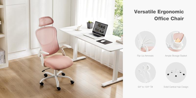 【Super Sale】Computer Desk Chair, Ergonomic High-Back Mesh Rolling Work Chairs with Wheels and Adjustable Headrests, Lumbar Support, Flip-up Arms
