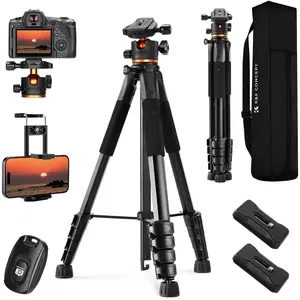 K&F CONCEPT 75 inch/190cm Camera Tripod,Lightweight Travel Outdoor DSLR Tripods with 360 Degree Ball Head Load Capacity 8kg/17.6lbs,Cellphone Clip and Remote Control for Smartphone S255A3+BH-36