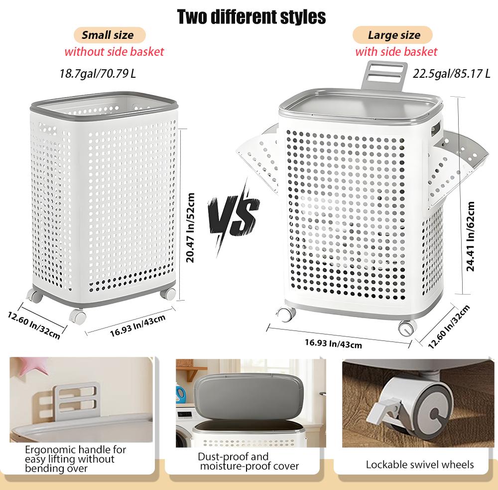 UFORU Rolling Laundry Hamper with Lid, 22.5/18.7 Gallon,85/71L Perforated Plastic Basket with Wheels, Storage Bin with Handle,Outdoor, suitable for kitchen, laundry and storage purposes, easy to move around UFORU Rolling Laundry Hamper with Lid, 22.5/18.7 Gallon,85/71L Perforated Plastic Basket with Wheels, Storage Bin with Handle,Outdoor, suitable for kitchen, laundry and storage purposes, easy to move around