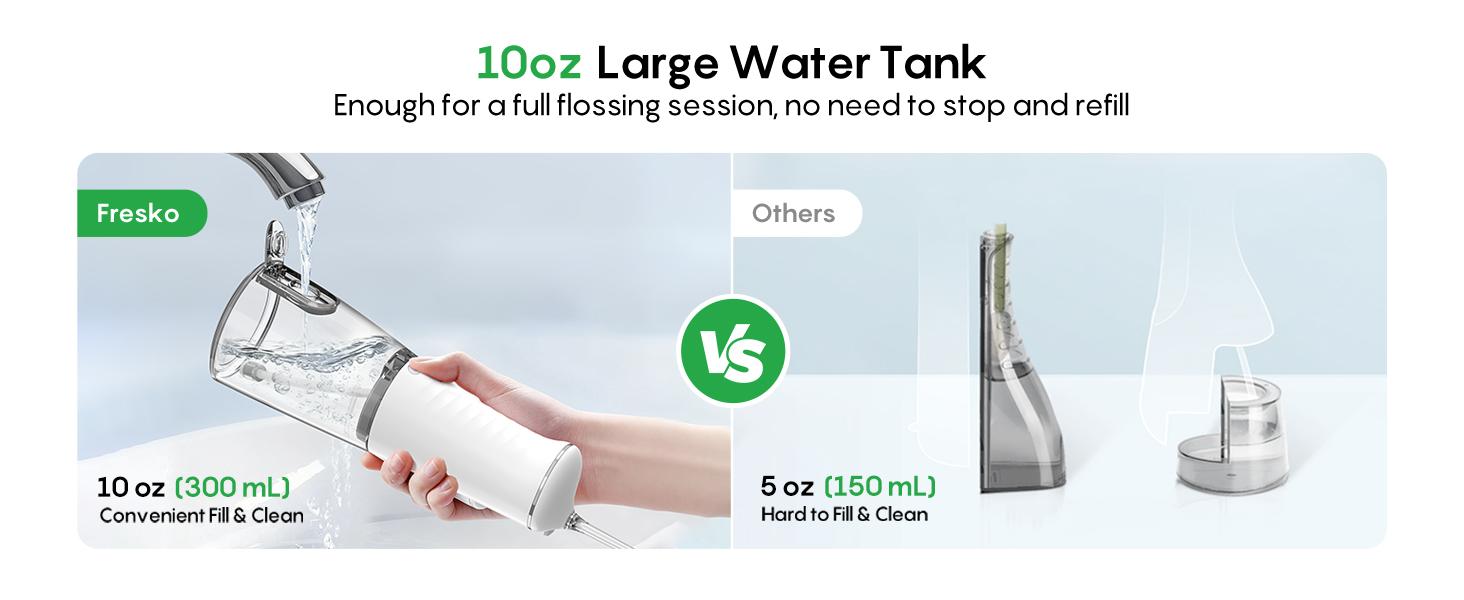 FRESKO Water Dental Flosser – 50-Day Battery, 10 oz Tank, 5 Tips, Waterproof & Gentle for Braces/Sensitive Gums