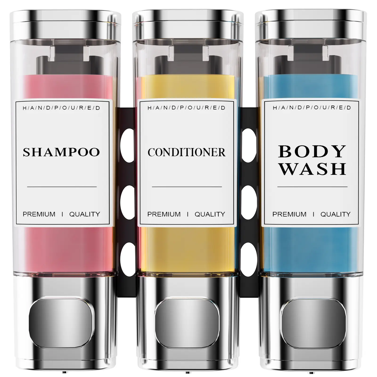 YECAYE Shampoo and Conditioner Dispenser, Shower Soap Dispenser Wall Mounted No Drill Shampoo Dispenser for Shower Wall, Bathroom Hotel 3 * 300ml Bottles Organiser Bottles