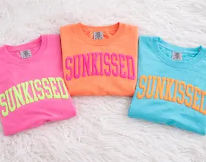 Neon Comfort Colors Tee,  SUNKISSED Puff Vinyl Shirt, Beach Vacation Shirt, Neon Summer Graphic Tee, Summer Beachwear, Oversized Beach Tee