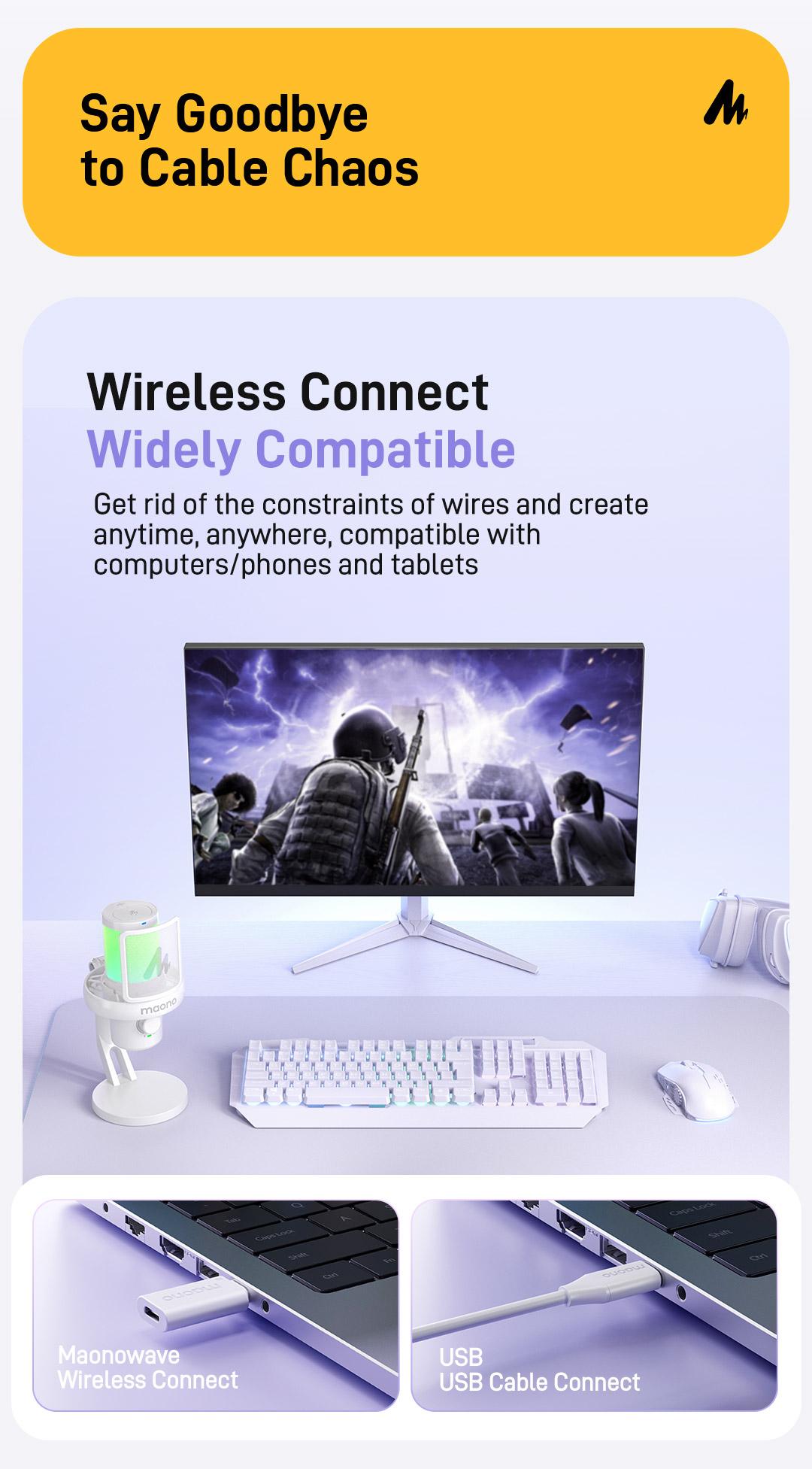 Maono DM40 Voice Changer Budget RGB Wireless/USB Desktop Microphone, audio equipment gear with Noise Reduction, zero latency, budget mics for Computer/PC/PS5 / Mac / Smartphone, ideal for Gaming,Recording,Singing,YouTube,TikTok.