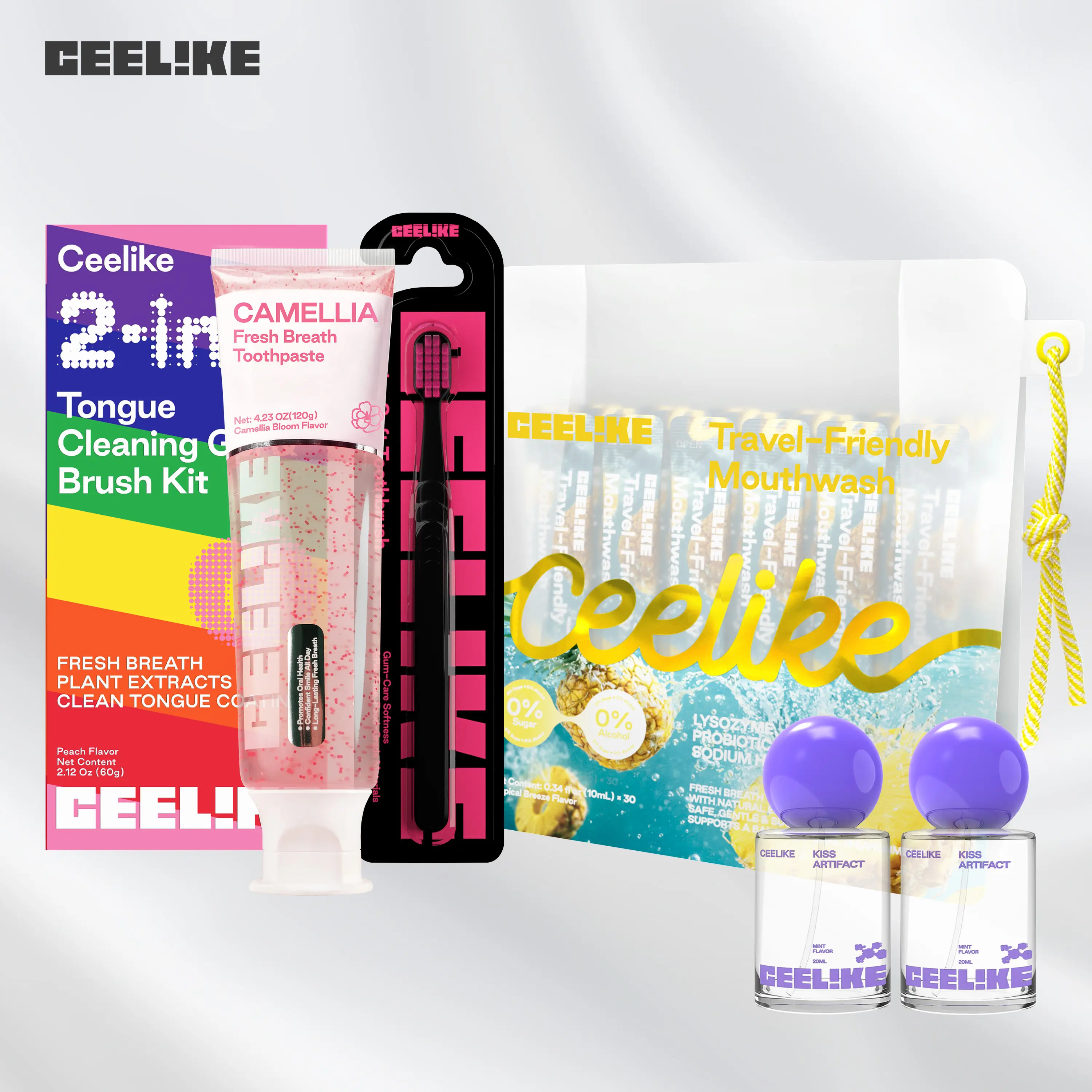 【live only】CEELIKE Oral Care 6-Piece Set - 2 Oral Sprays, 1 Toothpaste, 1 Mouthwash, 1 Tongue Gel, 1 Toothbrush - Comprehensive Cleansing Kit
