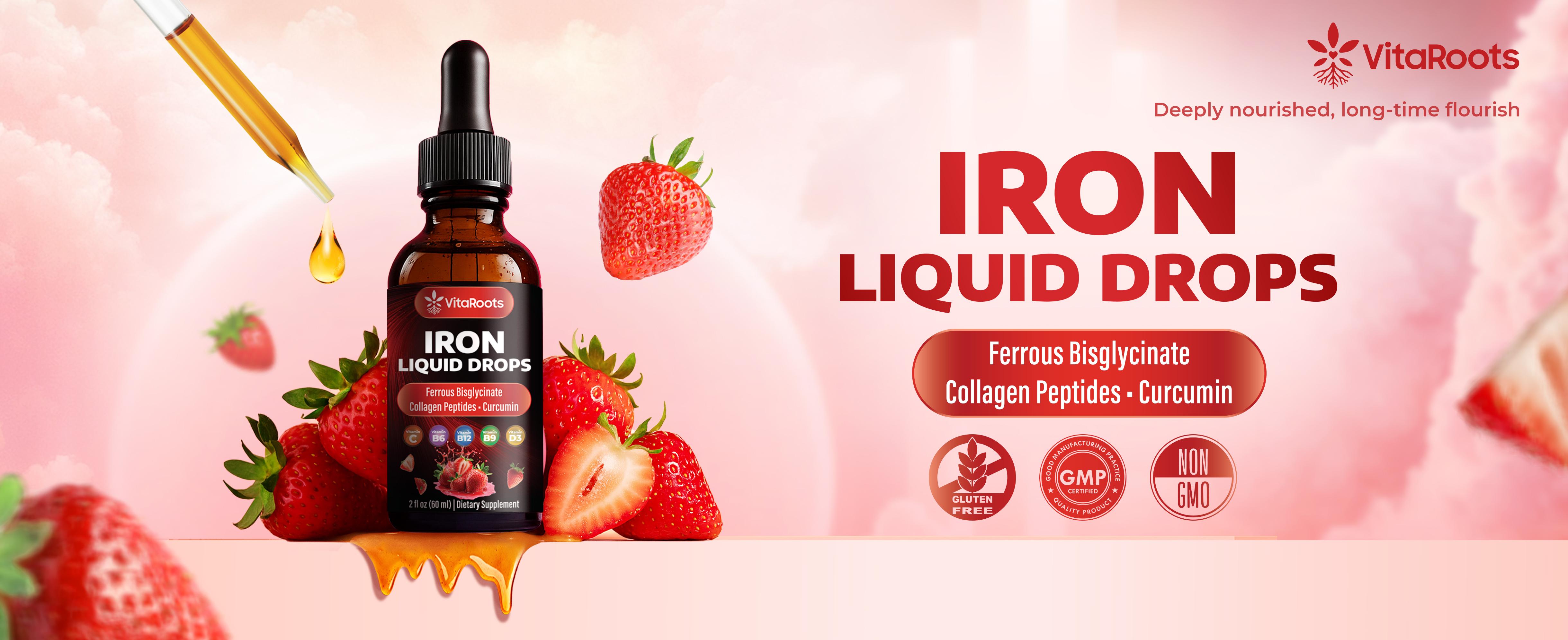 Liquid Iron Drops – Daily Nutrient Blend with Vitamin C, B6, B12, Folic Acid & Collagen Natural Strawberry Flavor | 2 fl oz Liquid Iron Drops – Daily Nutrient Blend with Vitamin C, B6, B12, Folic Acid & Collagen Natural Strawberry Flavor | 2 fl oz