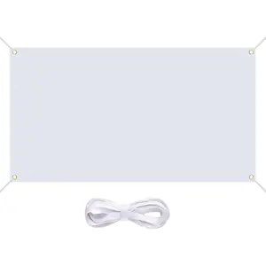 White Sublimation Banner, 3.3 x 6 Ft Thick Oxford Blank Banner with Hanging Rope, Large DIY White Banners to Decorate for Indoor Outdoor Display, Wall Signs, Painting, Writing, Party Decoration