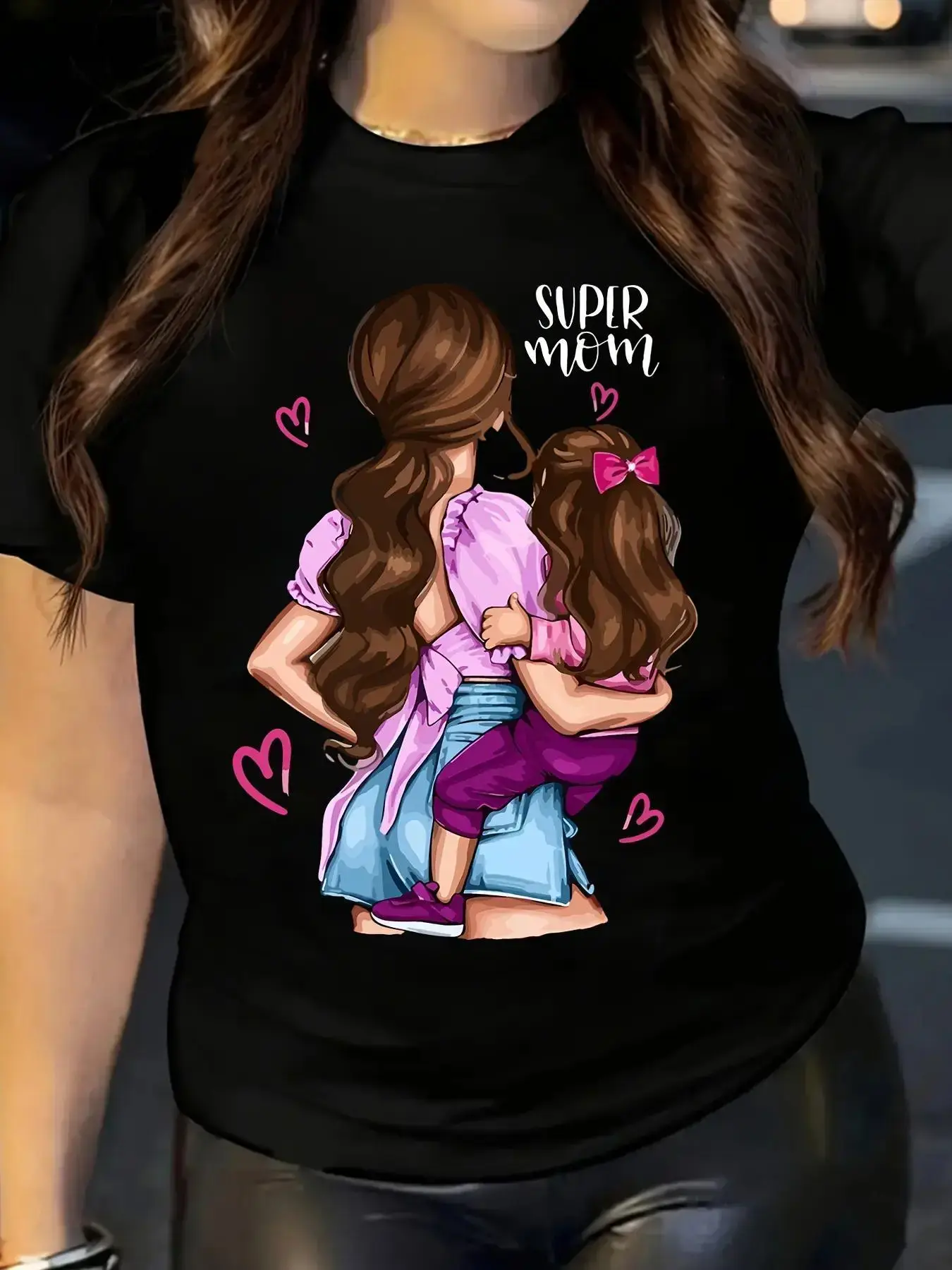Super Mom Mother And Daughter T-Shirt | Cute Mom And  Girl Graphic Tee | Vintage Mother's Day Print Shirt | Super Mom Gift for Women | Unisex Mom Life Streetwear Casual Top
