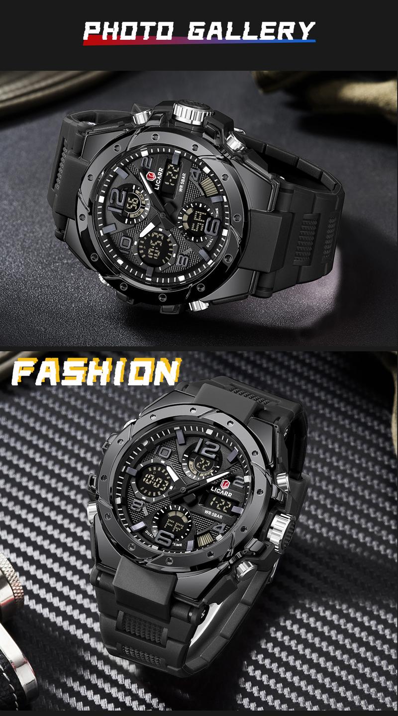 LICARR Men's Quartz Digital Watches Waterproof Alarm Luminous LICARR Men's Quartz Digital Watches Waterproof Alarm Luminous