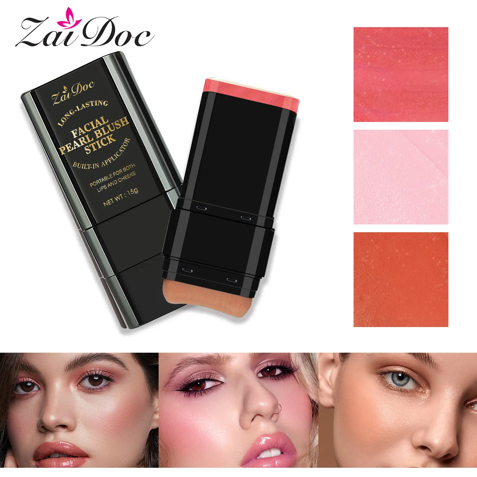 Long-Lasting Blush Stick for Lips & Cheeks - Radiant Pearl Finish Makeup for All Skin Tones, Portable Cosmetics in Deep Pink 01#, Makeup Beauty Cosmetics, Cosmetic