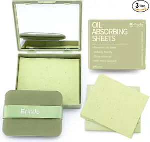 Erinde Oil Blotting Sheets for Face with Mirror and Puff 300 Sheets Oil Absorbing Paper for Oily Skin Makeup Friendly Natural Oil Control Film