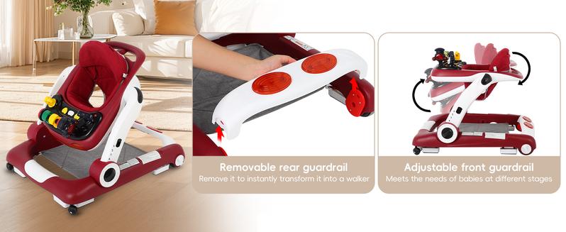 6-in-1 Baby Walker, Foldable Activity Walker with Adjustable Height & Speed, Music, Lights, Anti-Rollover, Toddler Push Walker, Baby Walker with Wheels for Boys & Girls 6-18 Months