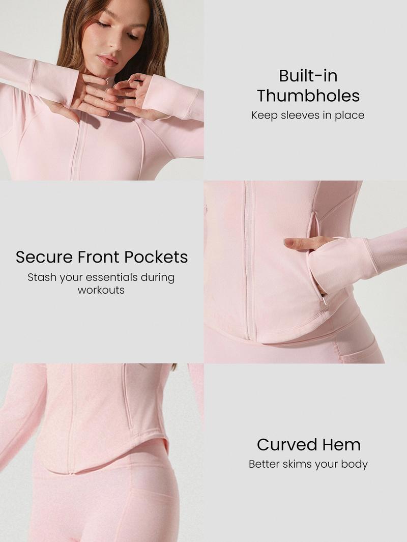 GLOWMODE FeatherFit Hourglass BBL Curved Hem Jacket Zipper Pockets Long Sleeve Thumbholes Active Jacket