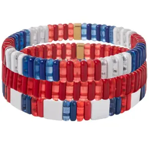 WineWear Red White Blue Stretch Bracelet Stack for Women - Patriotic Jewelry