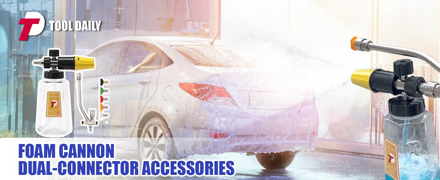 Tool Daily Pressure Washer Foam Cannon with Dual-Connector Accessory, Power Washer Double Tip Attachment for Soap Cannon, 5 Pressure Washer Sprayer Nozzles, 1/4" Quick Connect, ChristmasGift
