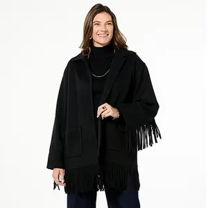 TWRHLL by Christie Brinkley Brushed Faux Melton Jacket with Fringe