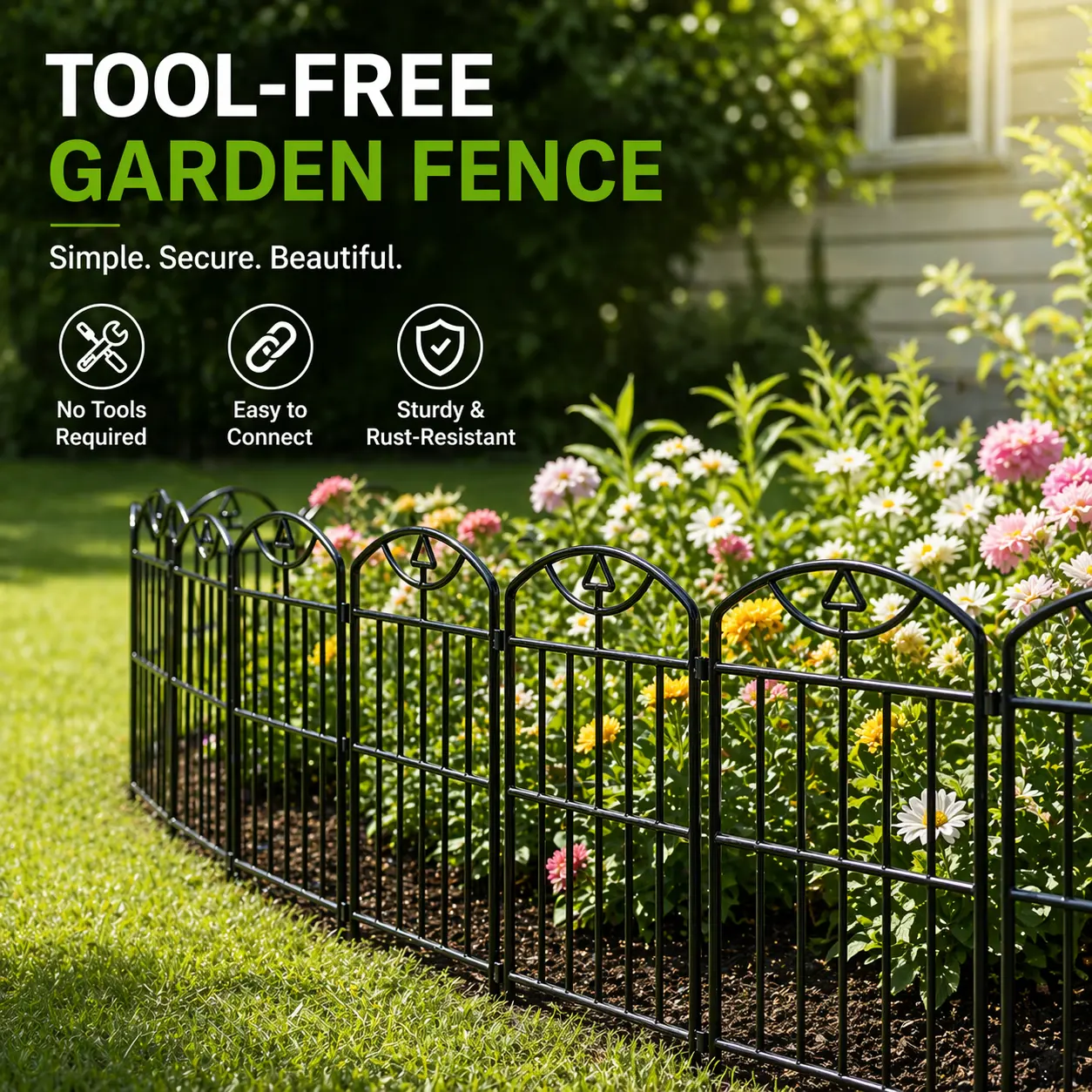 Garden Fence 17in (H) x10.5ft (L), 10 Pack Rustproof Metal No Dig Animal Barrier, Decorative Garden Border Fence Panels, for Dogs, Flower Bed, Patio Hanging