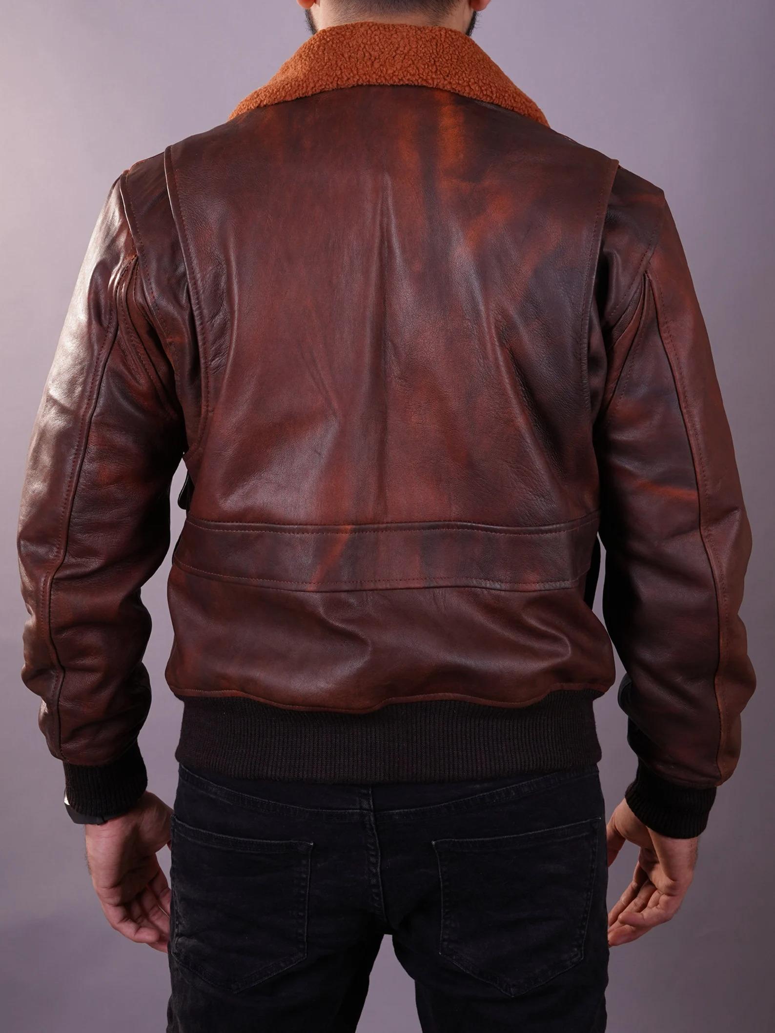Fanzilla Jackets- Handmade Men's Aviator Flight A-2 American Forces G1 Brown Bomber Leather Jacket