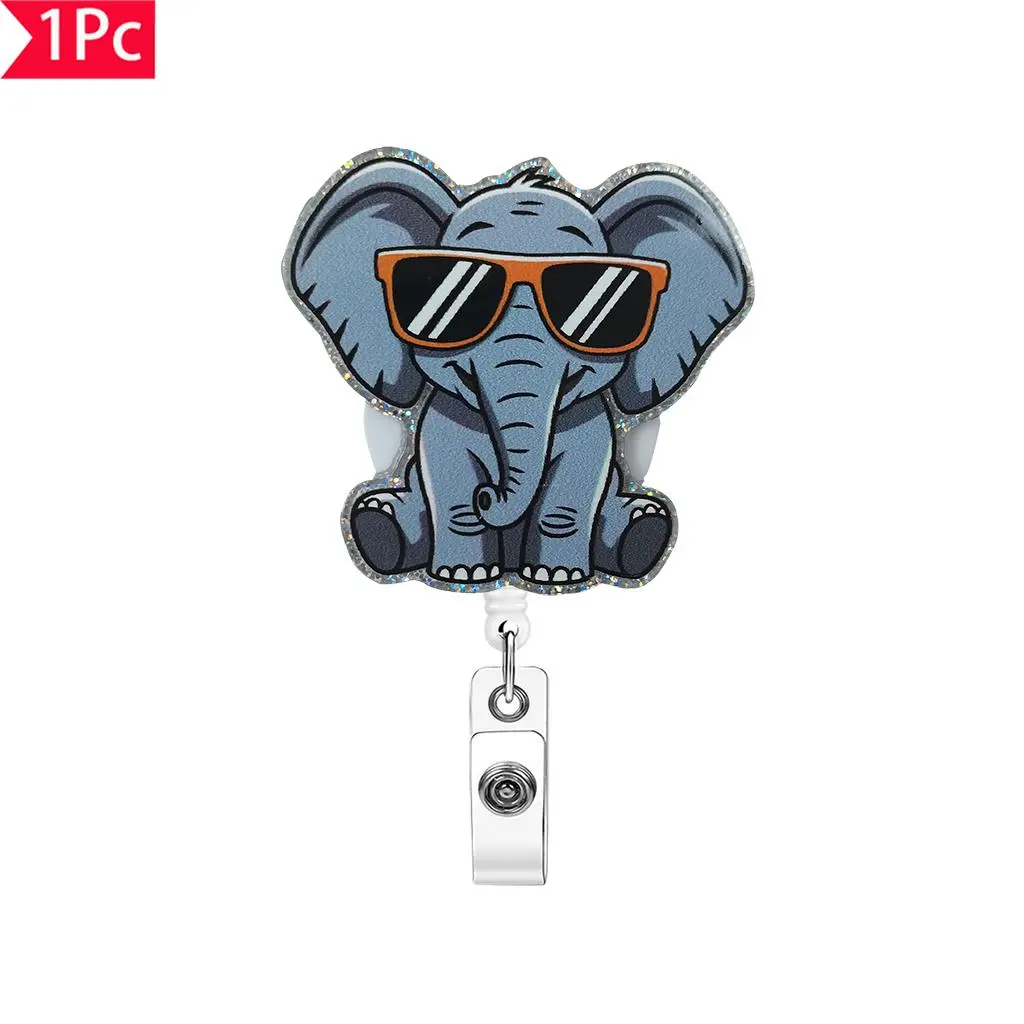 Cute Elephant Design Badge Holder, 1 Count Retractable Badge Reel, Acrylic Name Badge Clip for Nurse, Job, Volunteer, Office Worker, Funny Badge Reel